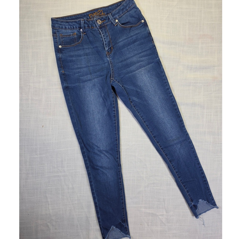 rue21 Womens High Rise Ankle Jegging Dark Wash Tulip Raw Hem Skinny Jeans Size 6